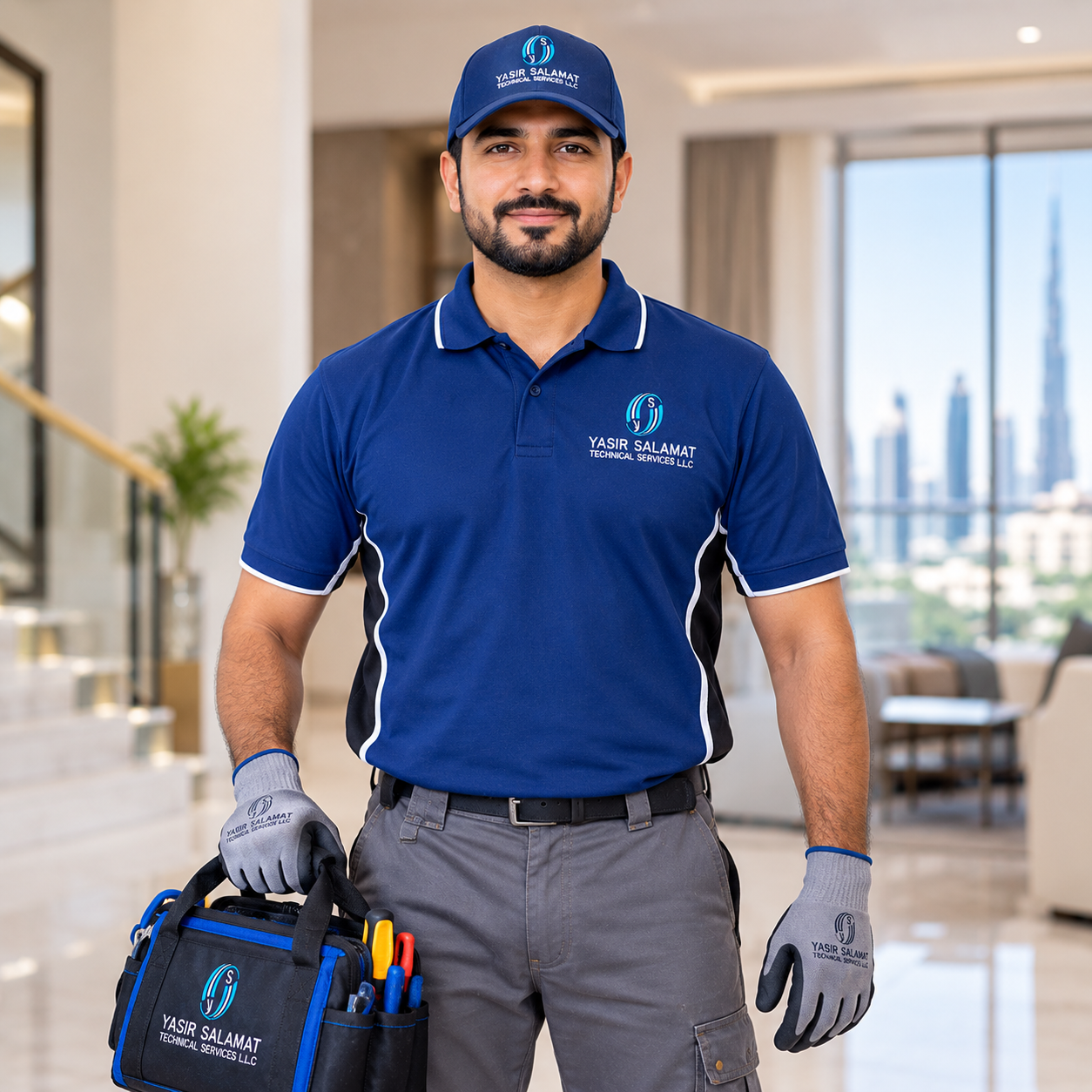 Yasir Salamat technical agent carrying maintenance tools
